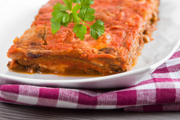 Eggplant Parmigiana. Parmigiana di melanzane.