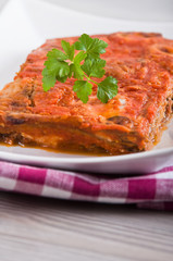 Eggplant Parmigiana. Parmigiana di melanzane.