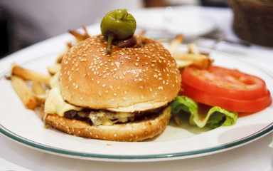 Gourmet Burger with Lettuce and Tomato