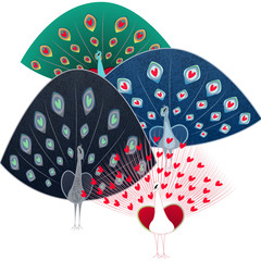 Fototapeta premium Beautiful collection of peacocks with hearts in feathers