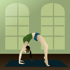 Yogi (Upward Bow) Young girl practicing yoga in room