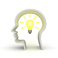 Idea light bulb in human head