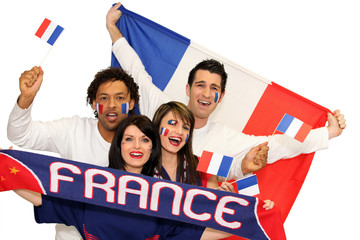 Cheerful men and women supporting France