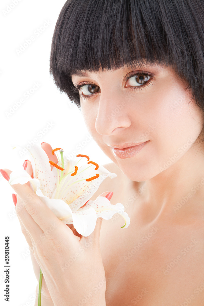 Wall mural Cute woman with flower