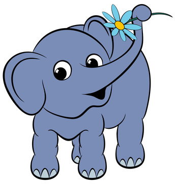 Cartoon funny elephant with a flower