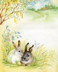 Watercolor Illustration: Rabbits