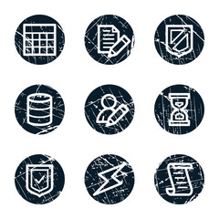 Database web icons, grunge circle buttons