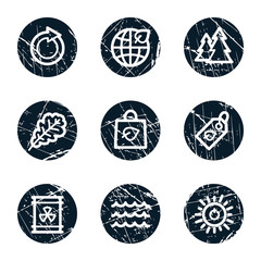 Ecology web icons set 3, grunge circle buttons