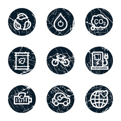 Ecology web icons set 4, grunge circle buttons