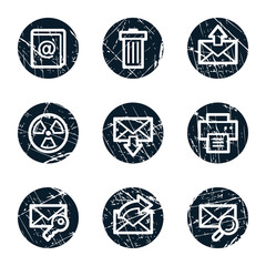 E-mail web icons set 2, grunge circle buttons