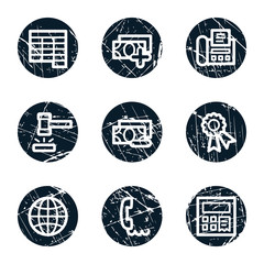 Finance web icons set 2, grunge circle buttons