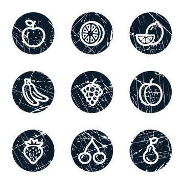 Fruits Web Icons, Grunge Circle Buttons