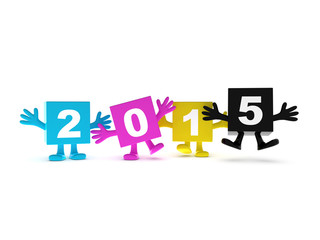 2015 CMYK background - happy colored cubes with hands up