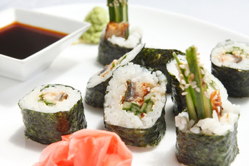 sushi with soy sauce