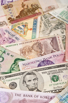 Assorted worldwide banknotes suitable for a background image