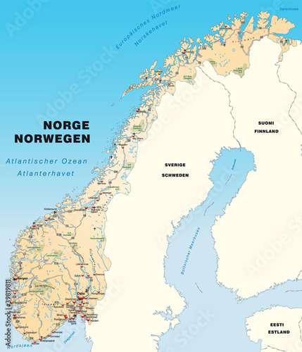 "Norwegenkarte mit Autobahnen" Stockfotos und lizenzfreie Vektoren auf