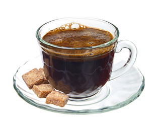 Cup of coffee with brown cane sugar