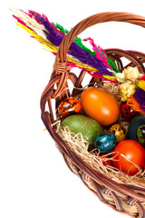 Traditional Easter basket with painted eggs