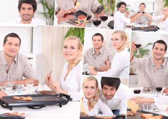 Obraz na płótnie Canvas Collage of friends eating raclette
