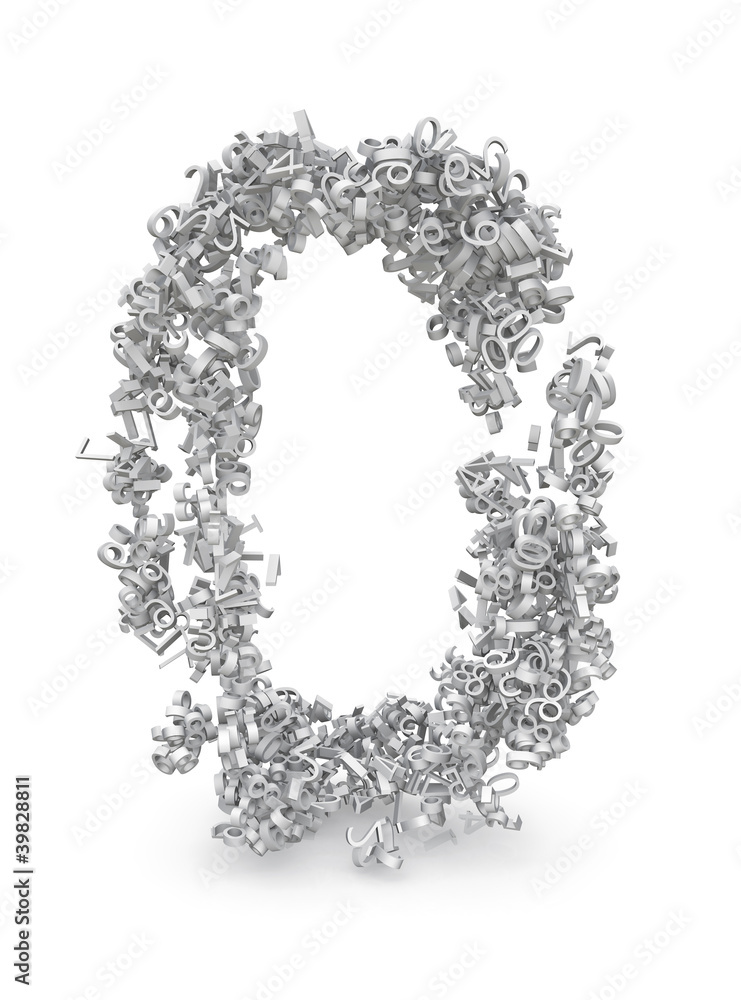 Poster shape of number 0 made from 3d numbers