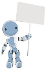 Blue Robot Holding Sign Above His Head
