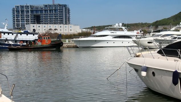 Luxury Yachts moored in the marina