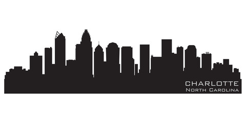 Obraz premium Charlotte, North Carolina skyline. Detailed vector silhouette