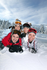 Group of friends on a skiing holiday together