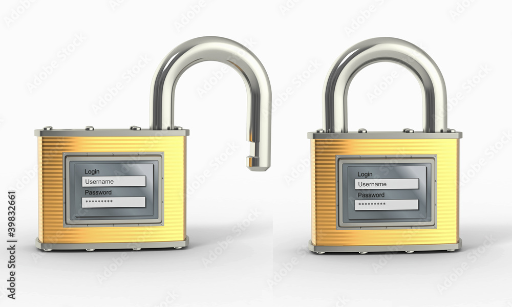 Poster Locking and unlocking padlock with login and password