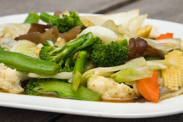 Broccoli salad with carrot and mushrooms