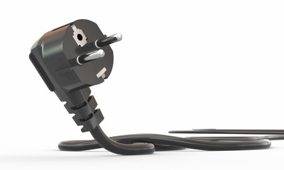 Black electric plug on white background