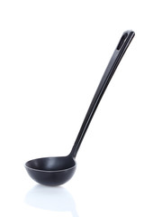 black kitchen ladle isolated on white