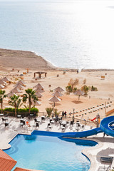 resort sand beach on Dead Sea coast