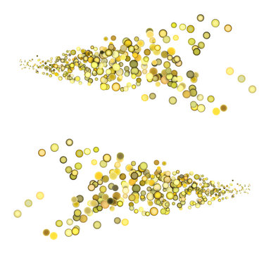3d render strings of floating balls in multiple yellow
