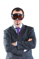 Portrait of a  business man in ski goggles