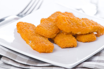 Fried fish sticks. Bastoncini di pesce.