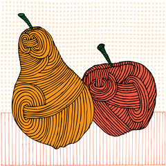 Woodcut apple and pear