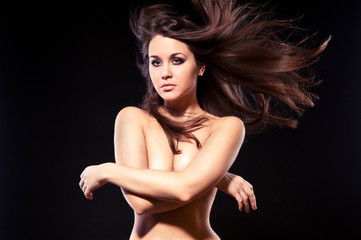 Naklejka premium Girl and wind