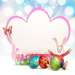 Easter card with red eggs and bunny