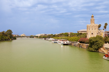 Fototapeta na wymiar Torre del Oro over Guadalquivir river. Sevilla, Spain