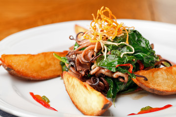 grilled octopus and spinach