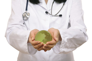 ale hand holding glass sphere in hand
