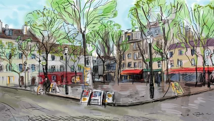 Selbstklebende Fototapete Abbildung Paris Straße in Paris - Illustration