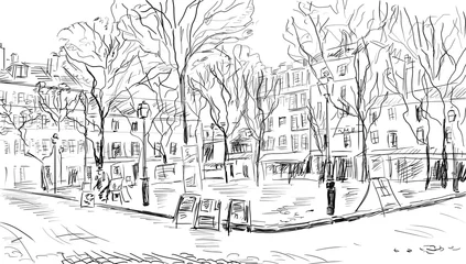 Abwaschbare Fototapete Abbildung Paris Straße in Paris - Illustration