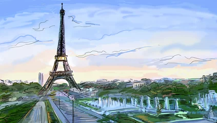 Afwasbaar Fotobehang Illustratie Parijs Eiffeltoren, Parijs illustratie