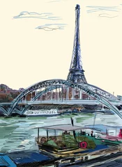 Fotobehang Illustratie Parijs Eiffeltoren, Parijs illustratie
