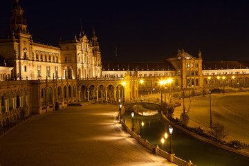 Fototapeta na wymiar Plaza de España in Sevilla, Spain. Panoranic at night