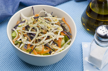 ensalada de lechuga lombarda zanahoria y brotes de soja