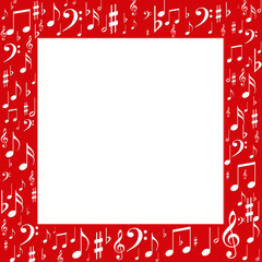 Red frame, white music notes