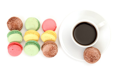 Fototapeta na wymiar Colorful Macaroon and cup of coffee